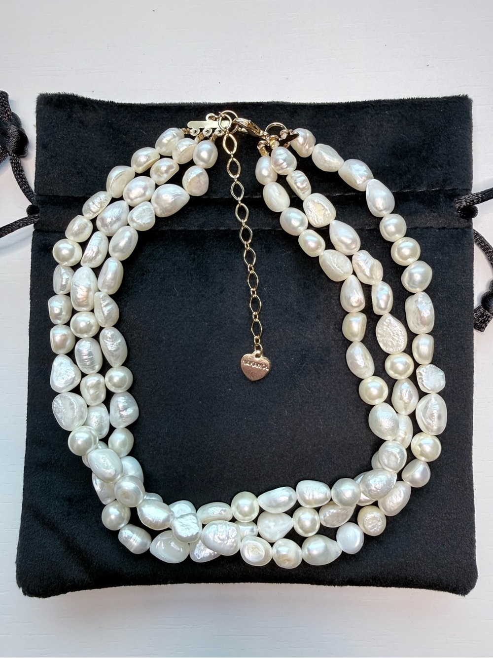 Nakamol Triple-Strand Genuine White Pearl Necklace Choker
